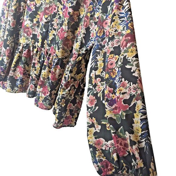 Haptics Women's Multicolor Floral V-Neck Long Sleeve Gathered Bottom Size 3X - Picture 4 of 7